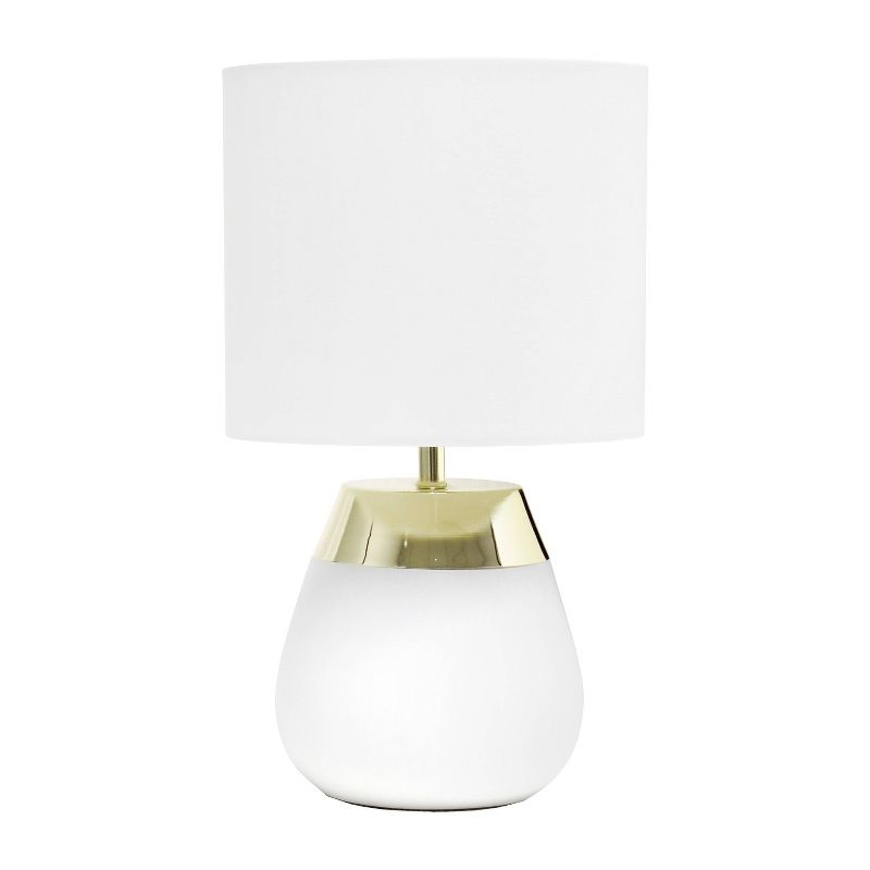 14" Tall Modern Contemporary Two-Tone Metallic Bedside 4 Settings Touch Table Desk Lamp White - Simple Designs: ETL Listed, Cotton Shade