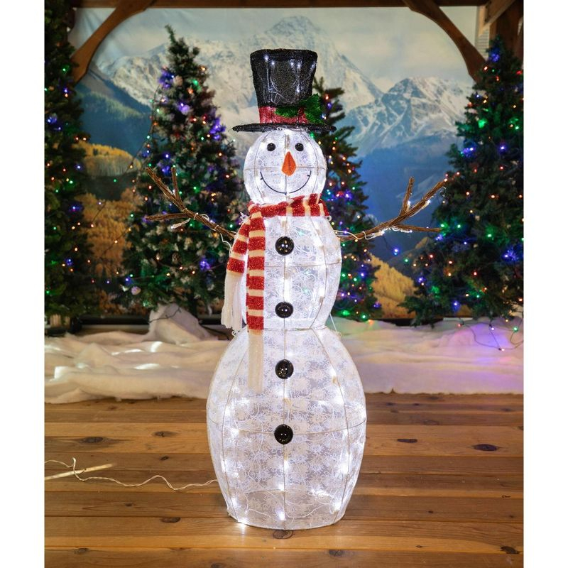 Novelty Lights LED Pre-Lit Snowman with Top Hat Christmas Yard Art Decoration, Pure White, 120 Light, 48" Tall