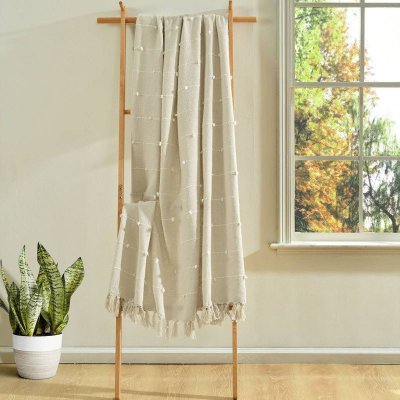 50"x60" Boho Tufted Cotton Woven Tassel Throw Blanket with Fringes Neutral - Lush Décor
