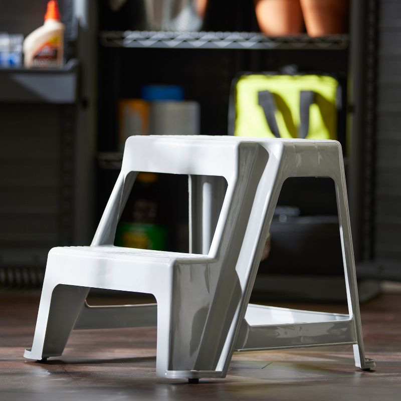 Gracious Living Plastic 2-Step Stool, Portable Step Stool for Home or Work, 16 Inches Tall, Gray