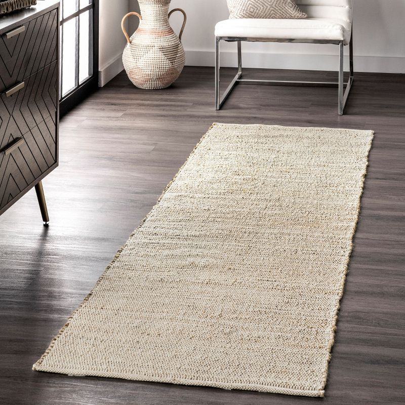 Nuloom 2x8 Elfriede Jute & Cotton Hand Woven Indoor Area Rug, Natural, Solid Rustic Farmhouse Style Natural Fiber Bedroom, Living Room,