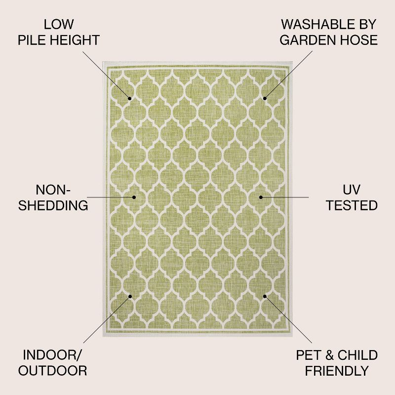5' x 5' Trebol Moroccan Trellis Textured Weave Indoor/Outdoor Area Rug, Green/Cream - JONATHAN Y