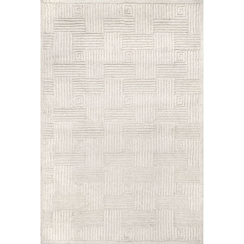 Nuloom Mallory Geometric 5x8 Wool Indoor Area Rug for Living Room Bedroom Dining Room Kitchen, Ivory