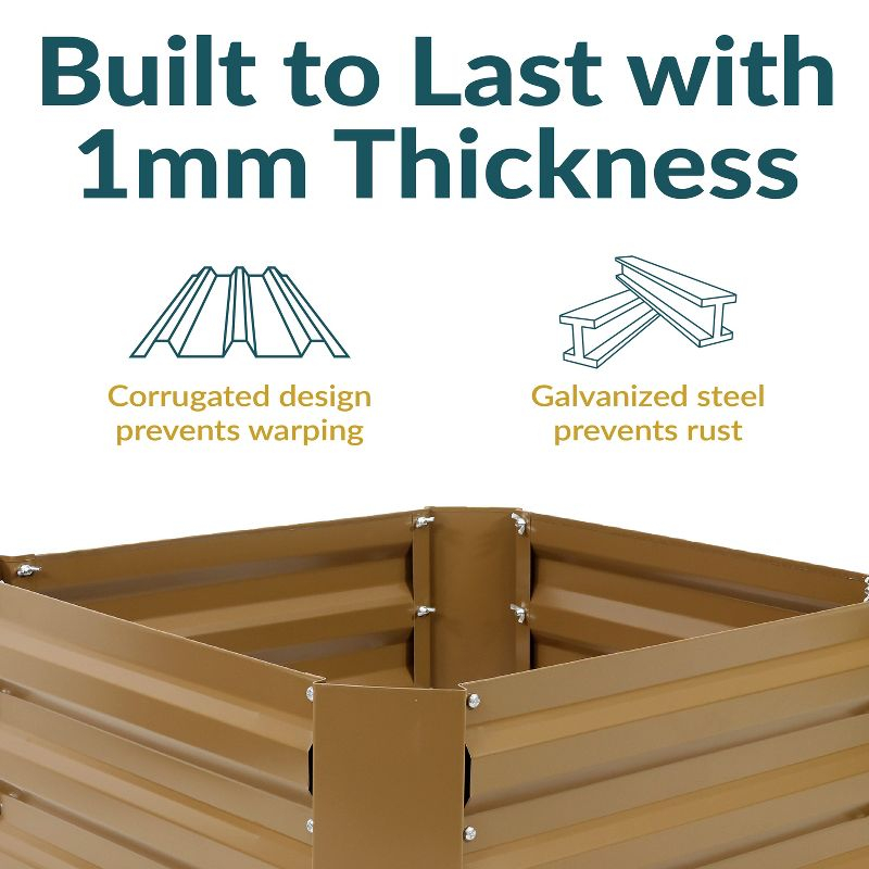 Sunnydaze Hot Dip Galvanized Steel Raised Garden Bed for Plants, Vegetables, and Flowers - 24" Square x 12" H - Brown