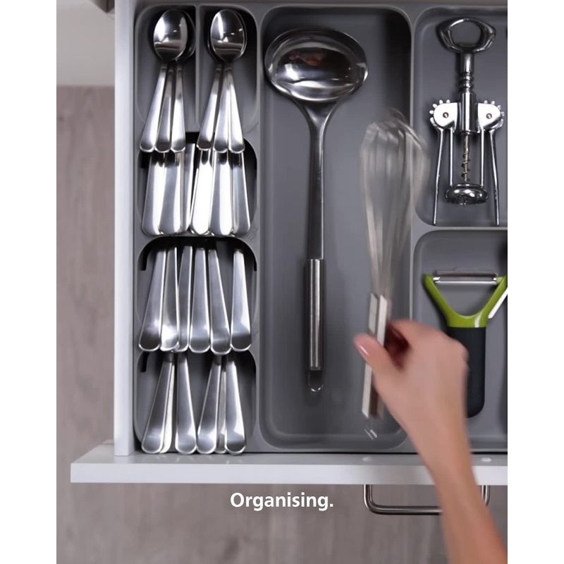Joseph Joseph DrawerStore Large Compact Cutlery Organizer - Gray: Silverware Tray, In-Drawer Flatware Storage, Multiple Compartments
