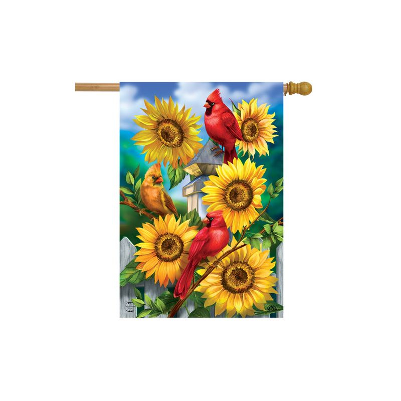 Cardinals And Sunflowers Summer House Flag Floral 28" x 40" Briarwood Lane
