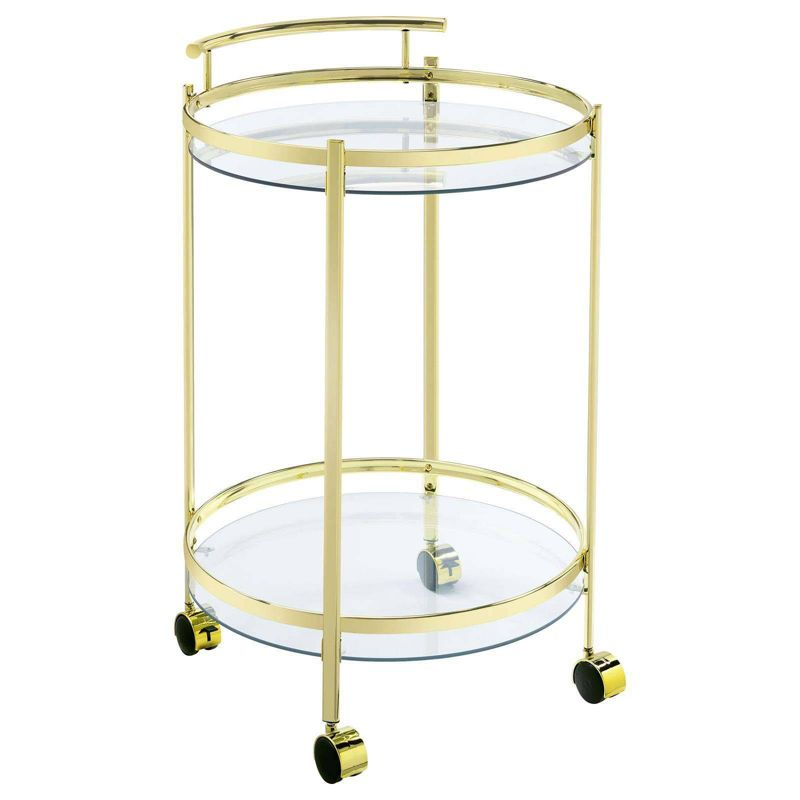 Coaster Chrissy Modern 2 Tier Round Glass Bar Cart Brass