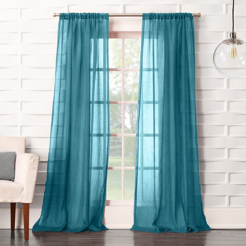 50"x95" No. 918 Sheer Avril Crushed Texture Rod Pocket Curtain Panel Marine: Sheer Curtain Panel, Polyester, 1 Piece