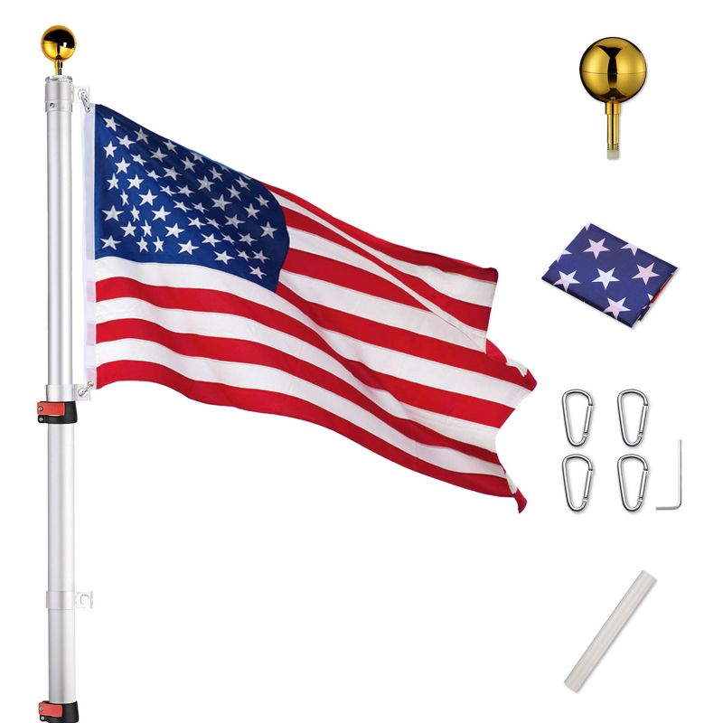 Yescom 25 ft Telescopic Lightweight Aluminum Flag Pole Kit