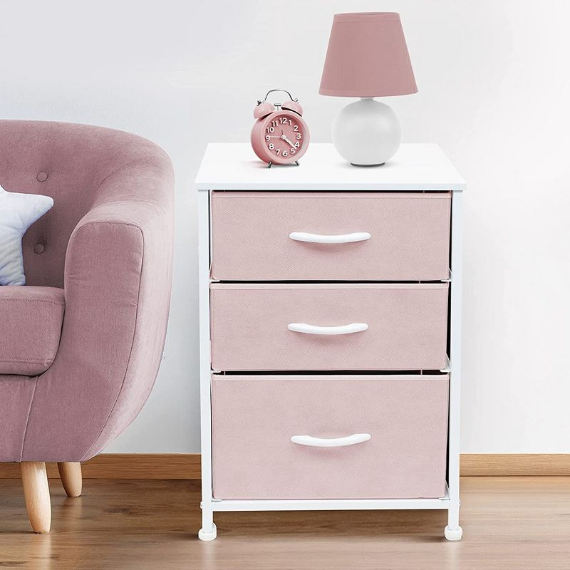 Sorbus Nightstand with 3 Drawers - Furniture Storage for Bedroom, Closet, Office Organization - Steel Frame, Wood Top, Pastel Fabric Bin (Pink)