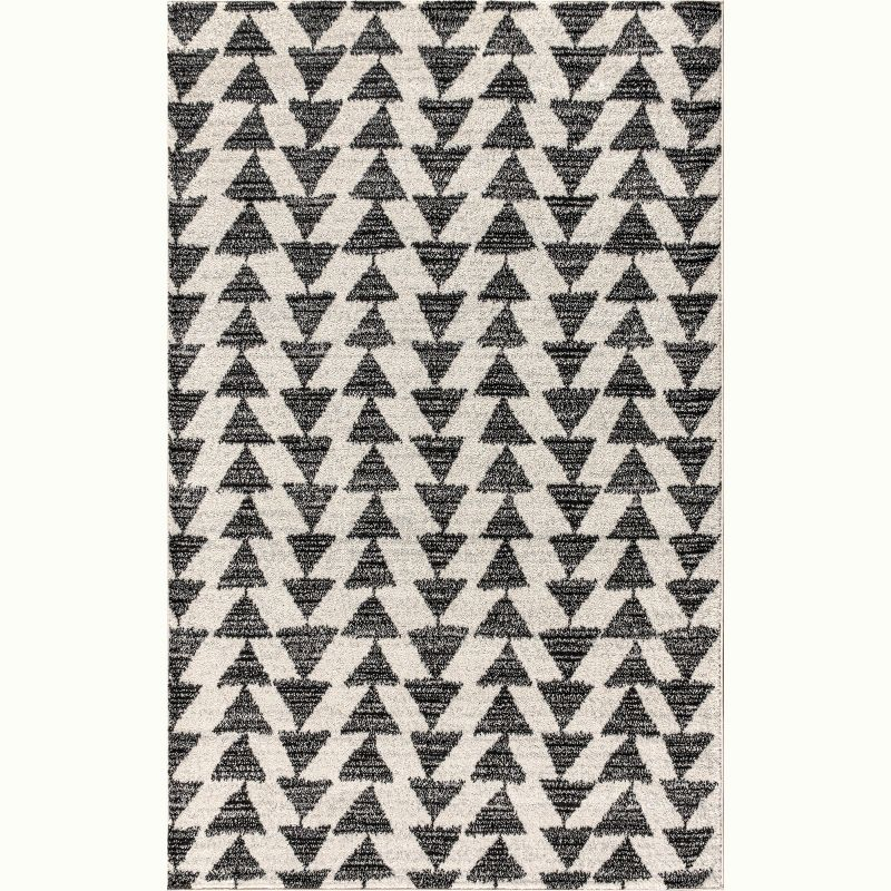5'x8' Aisha Moroccan Triangle Geometric  Area Rug, Cream/Black - JONATHAN Y