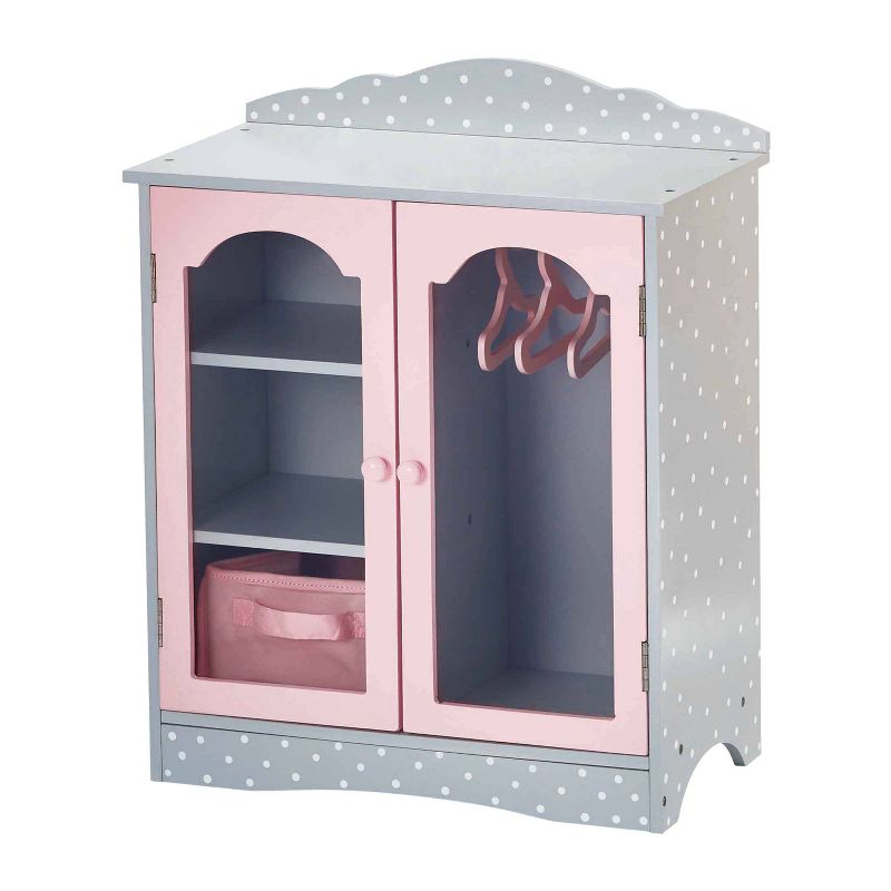Olivia's Little World Polka Dots Princess Toy Closet with Hangers for 18" Dolls - Gray/Pink
