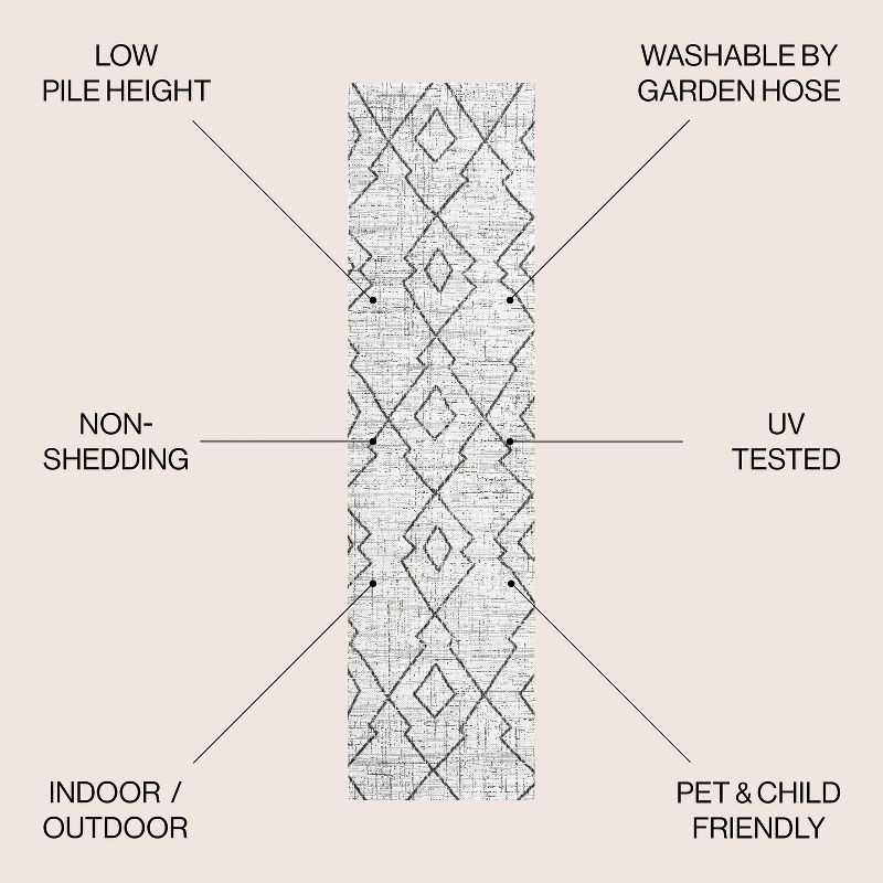 2'x10' Carwa  Diamond Trellis Indoor/Outdoor Runner Rug, Ivory/Black - JONATHAN Y