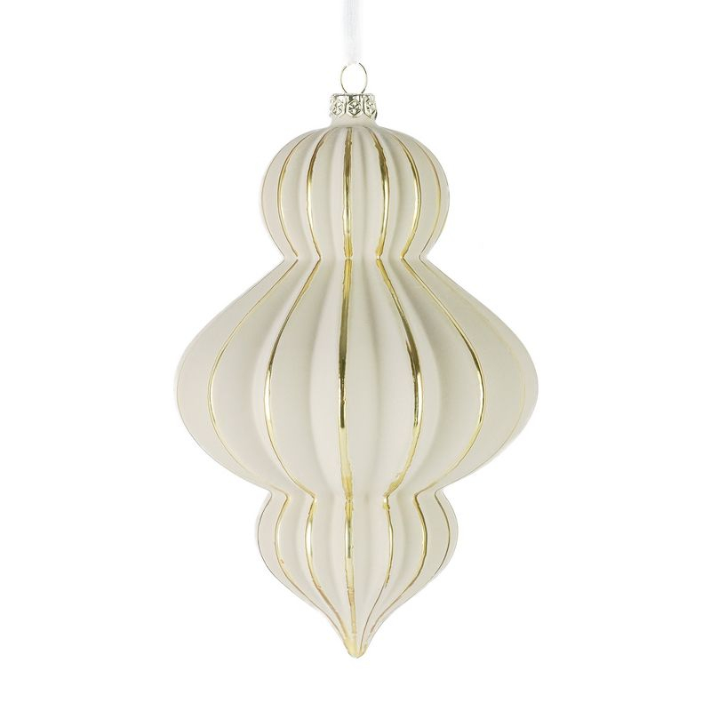Christmas Gesso Finial Glass Ornament 100mm Set of 3 - Stone