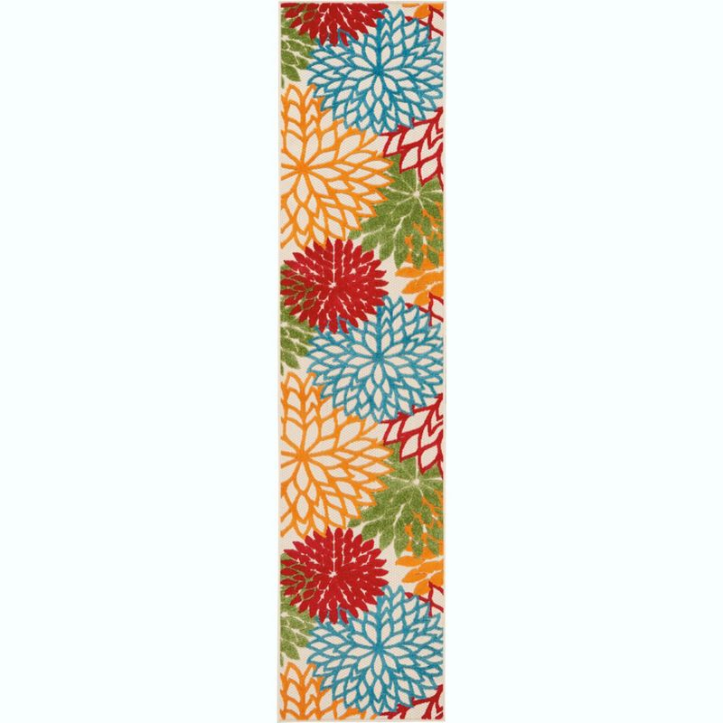 Nourison Aloha Floral Bloom Flatweave High-Low Indoor Outdoor Runner Rug Green 2'3" x 10'