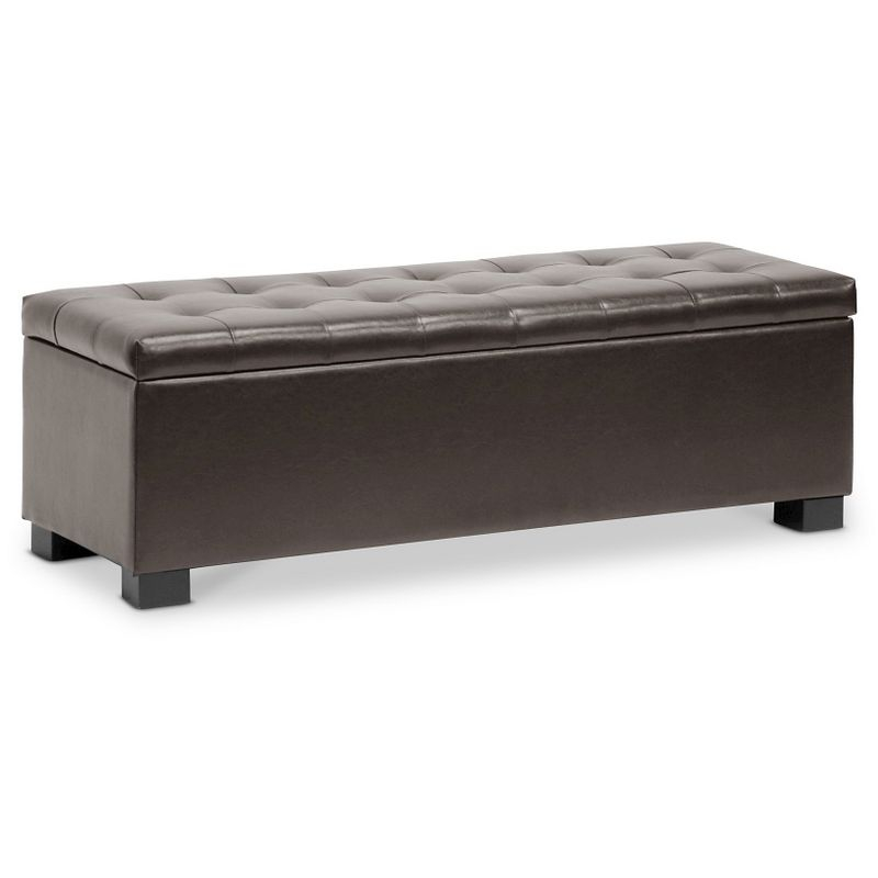 Roanoke Storage Ottoman Dark Brown - Baxton Studio: Upholstered Bench, Wood Frame, Spot Clean