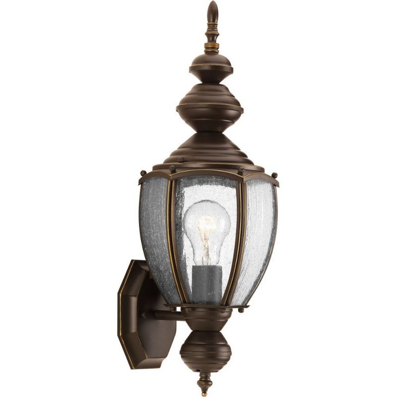 Progress Lighting Roman Coach 1-Light Medium Wall Lantern in Antique Bronze with Seeded Glass Panels