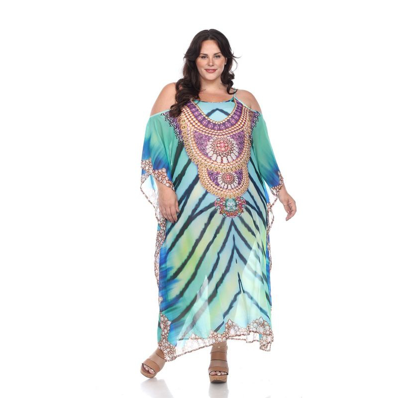 Women's Plus Size Sheer Caftan Maxi Dress Green One Size Fits Most Plus - White Mark