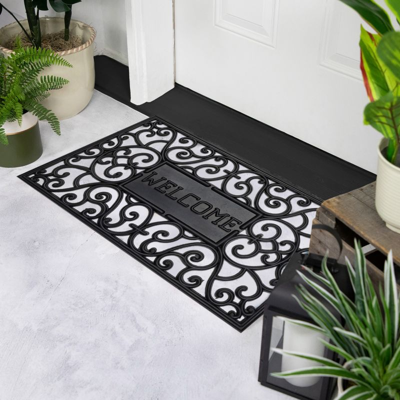 Northlight Seasonal Black Scroll "Welcome" Door Mat 18" x 30"