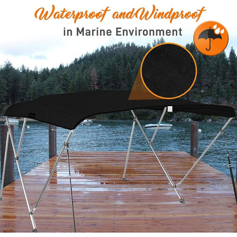 SereneLife 4 Bow Bimini Top Boat Cover - 96" x 61-66" x 54" - Gray