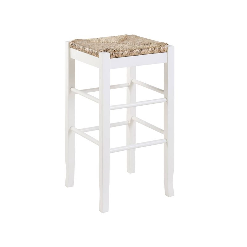29" Rush Seat Hardwood Barstool White - Boraam: Solid Frame, Double Stretcher Bars, Handwoven Seat
