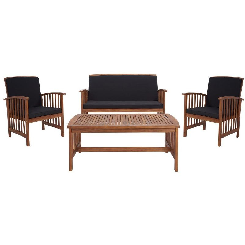 Rocklin 4 Piece Patio Outdoor Conversation Set - Natural/Black Cushion - Safavieh