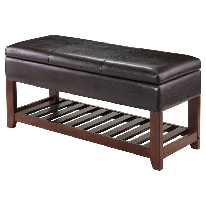 Monza Bench with Storage Chest and Shoe Rack, Faux Leather Cushion - Winsome