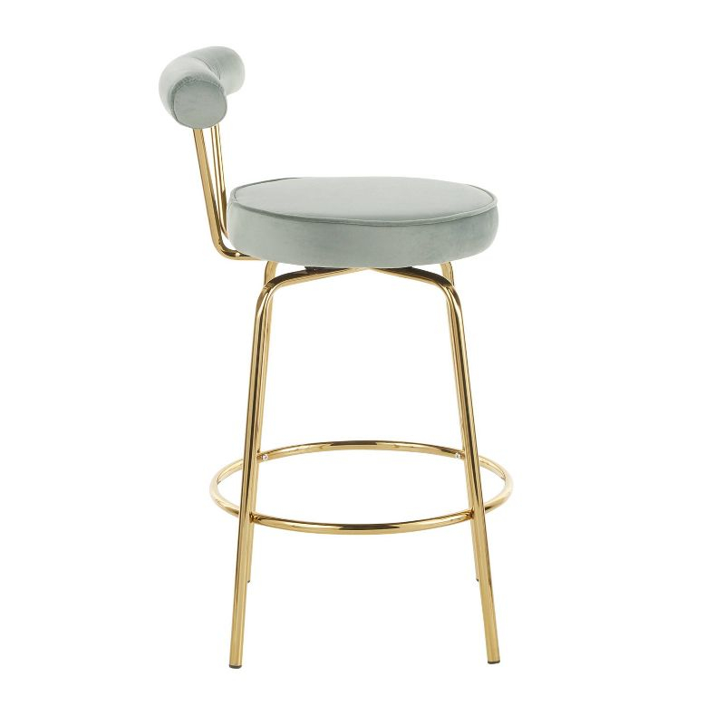 LumiSource Set of 2 Rhonda Glam Counter Height Barstools Sage Green Velvet: Upholstered Swivel, Metal Legs, Spot Clean