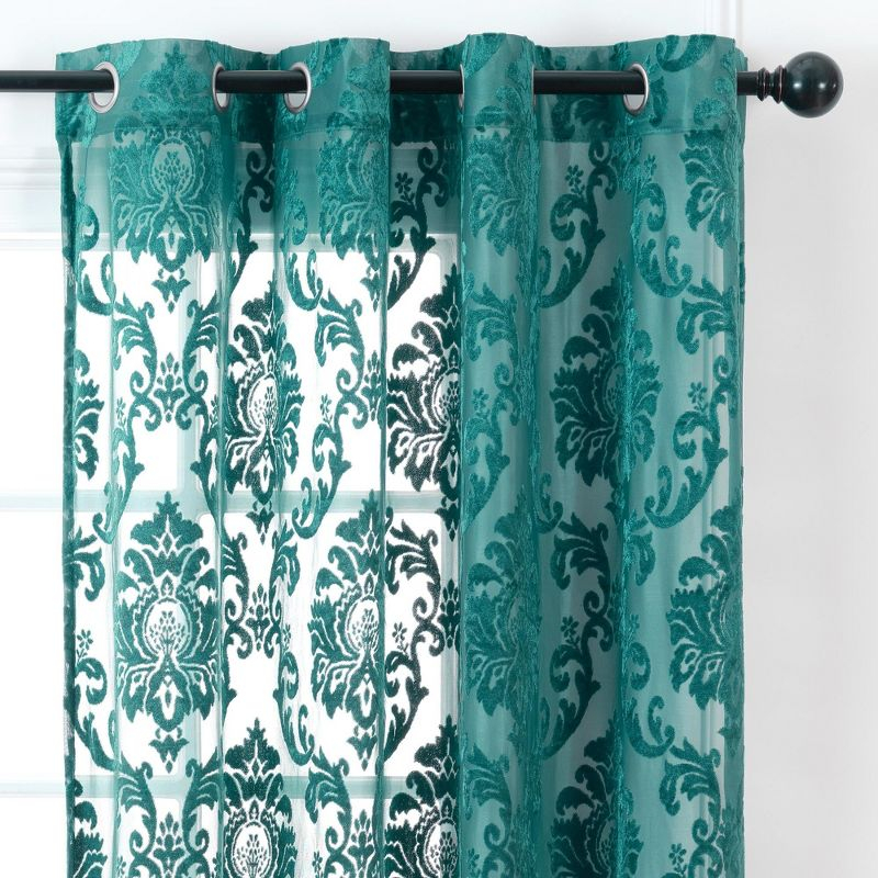Chanasya 2pk Devore Damask Sheer Grommet Window Curtain Panels - Set of 2 - 52 x 63 Inches Long - Teal