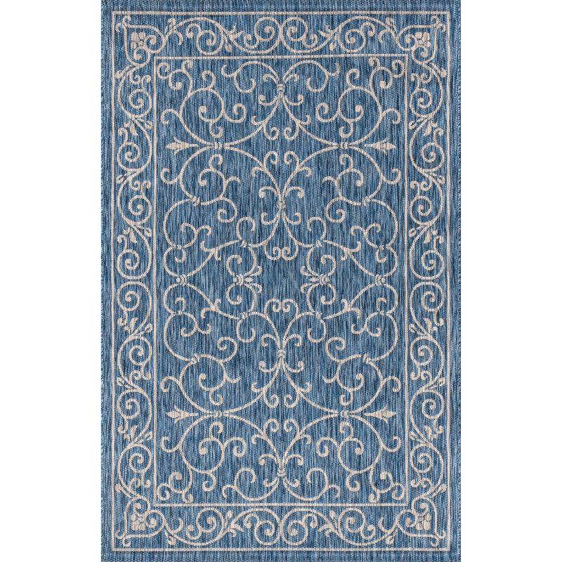 9' X 12' Charleston Vintage Filigree Textured Weave Indoor/Outdoor Area Rug, Navy/Gray - JONATHAN Y
