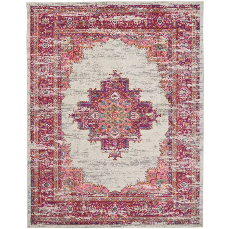 Nourison Passion Medallion Bohemian Indoor Rug Ivory/Fuchsia 8' x 10'