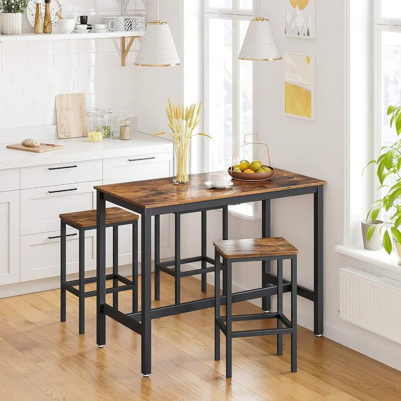 VASAGLE Bar Stools, Set of 2 Bar Chairs, Kitchen Breakfast Bar Stools with Footrest, Industrial in Living Room, Party Room, Rustic Brown and Black