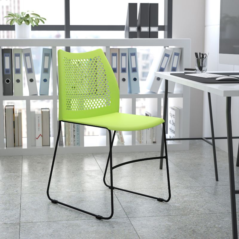 Emma and Oliver Home and Office Green Sled Base Stack Chair with Air-Vent Back - Guest Chair