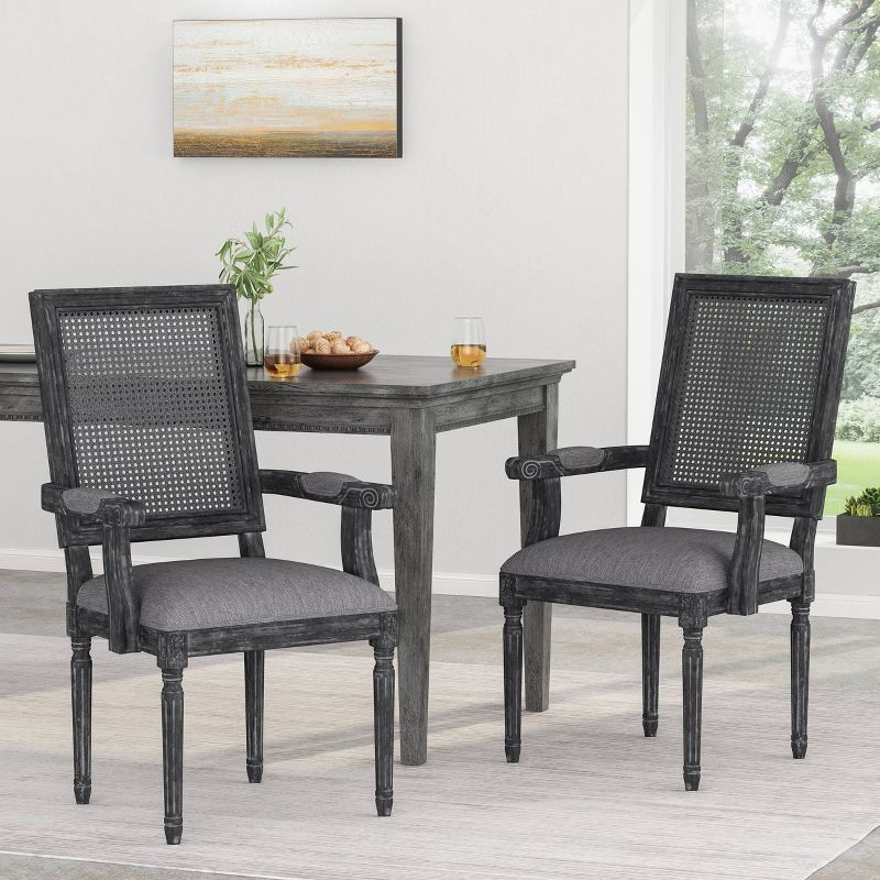 Set of 2 Maria French Country Wood and Cane Upholstered Dining Chairs Gray - Christopher Knight Home
