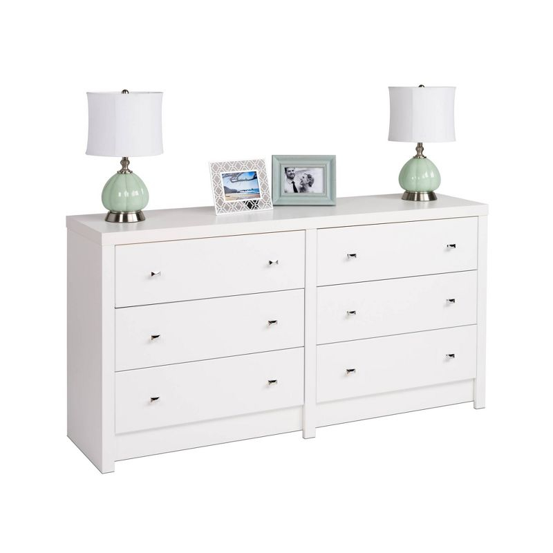 Calla 6 Drawer Dresser White - Prepac: Chic Cosmopolitan Style, Pure Laminate Finish, Metal Knobs