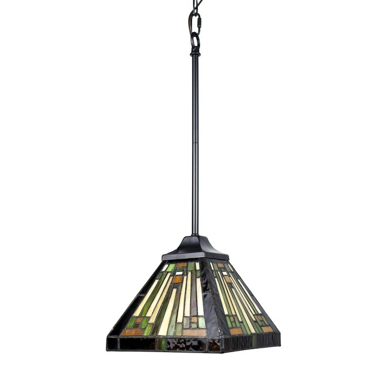Chloe Lighting Innes Mission Tiffany-Style Blackish Bronze 1 Light Mini Pendant 8" Wide
