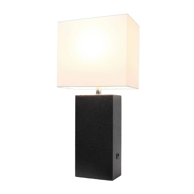 Elegant Designs 21" Modern Leather Wrapped Table Lamp with USB Port and Feit LED (Includes LED Light Bulb) Black