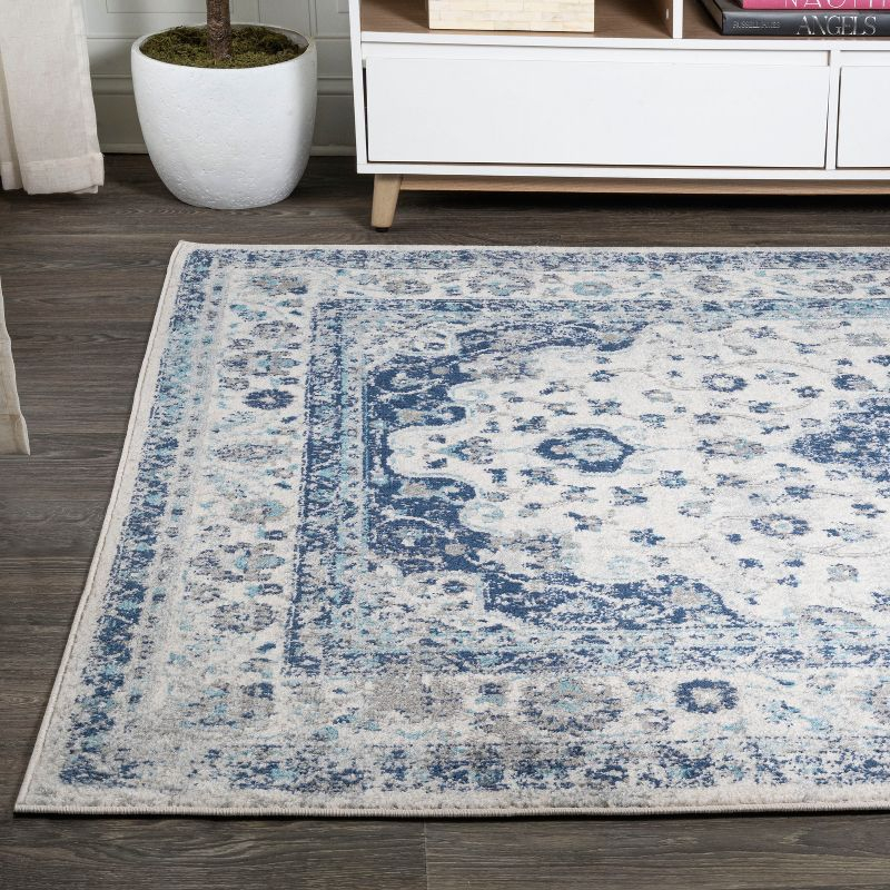5'x 8' Indhira Ornate Medallion Persian Area Rug, Blue/Gray - JONATHAN Y