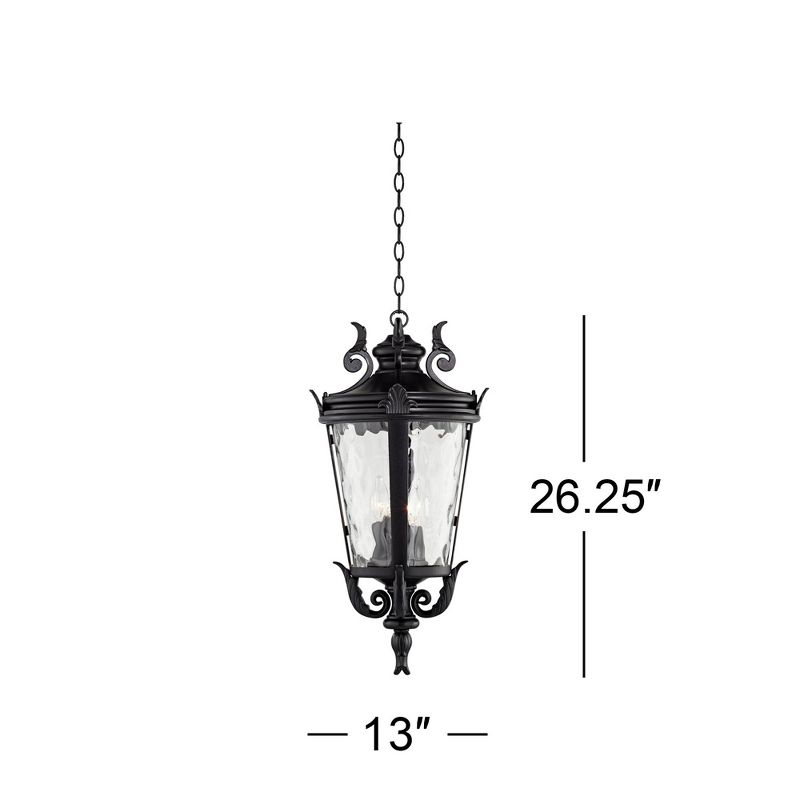John Timberland Casa Marseille Rustic Outdoor Hanging Light Black Scroll 26 1/4" Clear Water Glass Damp Rated for Post Exterior Barn Deck House Porch