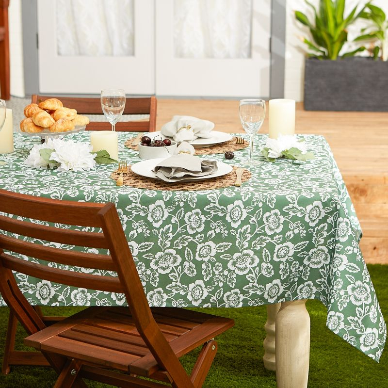 Design Imports  Artichoke Green Floral Print Outdoor Tablecloth 60 Round