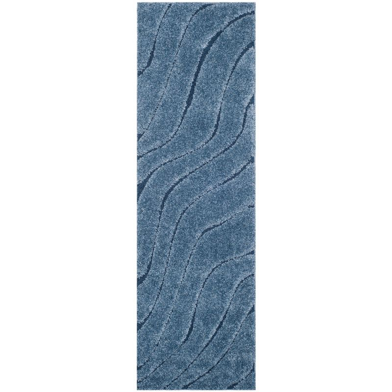 Florida Shag SG472 Power Loomed Indoor Runner Rug - Light Blue/Blue - 2'3"x9' - Safavieh