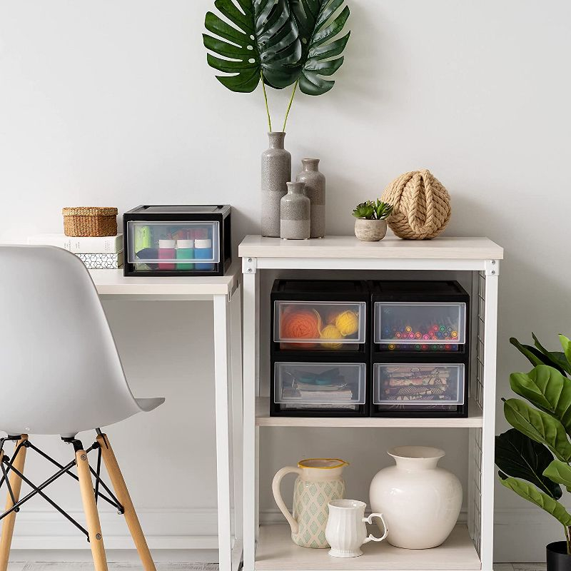 IRIS USA 4Pack 6qt Plastic Compact Stackable Storage Drawers, Black