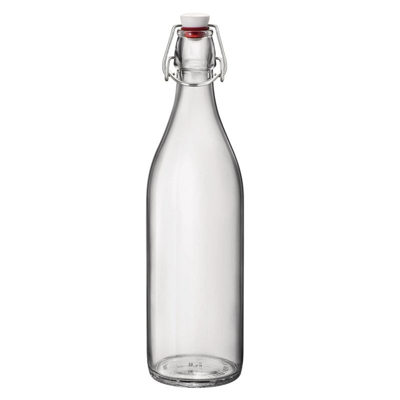 Bormioli Rocco Giara Glass Bottle with Airtight Clamp Lid, 33.75 oz - BPA-Free Bottle, Leakproof Glassware - Made in Italy (Clear)