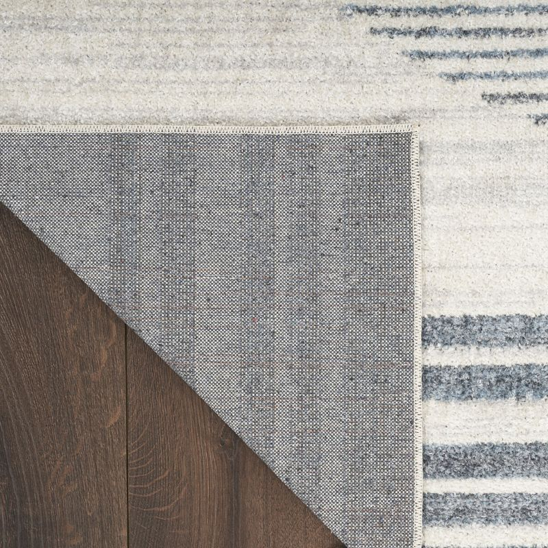 Nourison Astra Machine Washable Stripe Circle Mid-Century Modern Indoor Bathroom, Kitchen Runner Rug Ivory Blue 2'2" x 10'