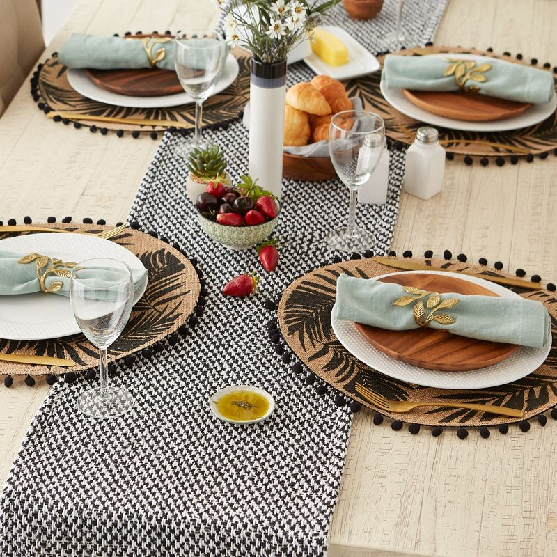 Design Imports  Woven Jacquard Fringe Table Runner, Black, 15X72"