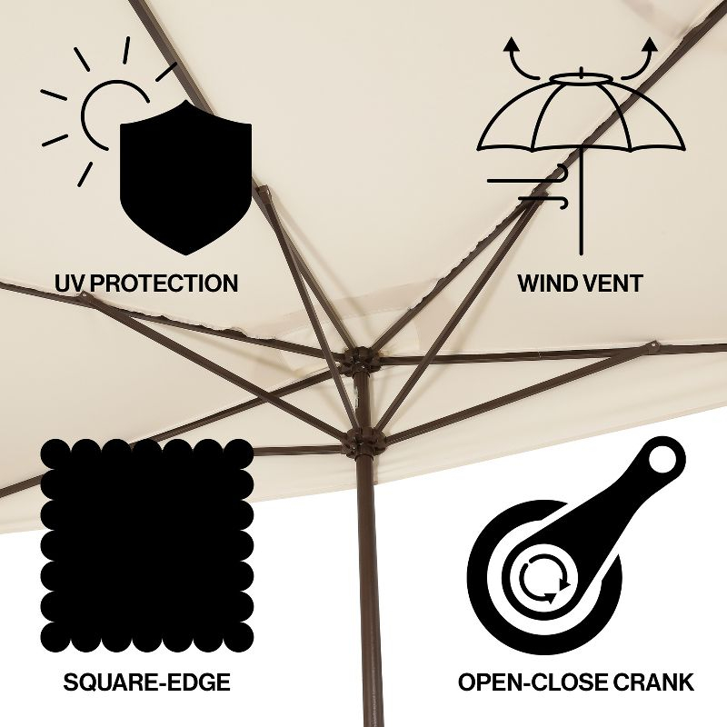 JONATHAN Y Sidney 9 ft. Classic MidCentury Rectangular Half Market Patio Umbrella with Crank, Wind Vent and UV Protection in Cream/White