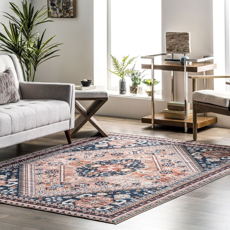 Nuloom Nevaeh Pet Friendly Machine Washable Bohemian Medallion Area Rug, 3' x 5', Dark Blue