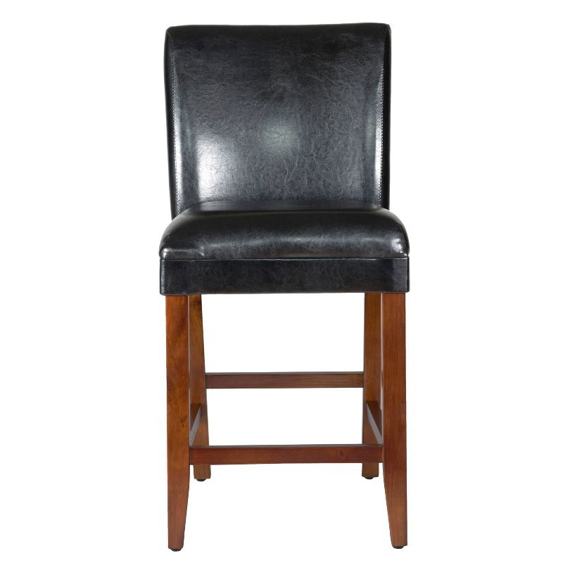 24" Faux Leather Luxury Counter Height Barstool Black - HomePop: Rubberwood Legs, Padded Back