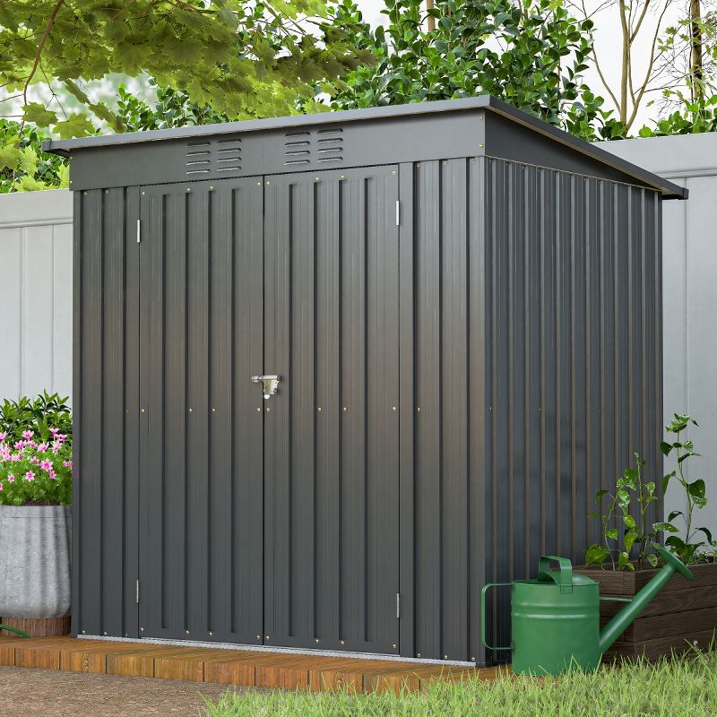 6x4 FT Backyard Garden Tools Storage Shed,Black Aluminium Frame Storage Shed,Metal Outdoor Storage Shed with Lockable Door and Floor Frame-Coolbibila