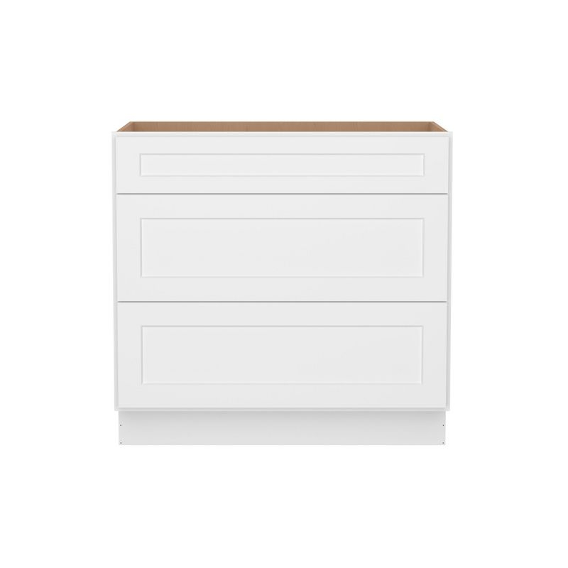 HOMLUX Easy-DIY 36 in W x 24 in D x 34.5 in H in Shaker White Ready to Assemble Drawer Base Kitchen Cabinet With 3-Drawers